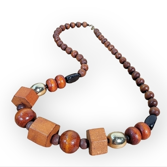 Wooden Statement Necklace Fall tones - Picture 11 of 12